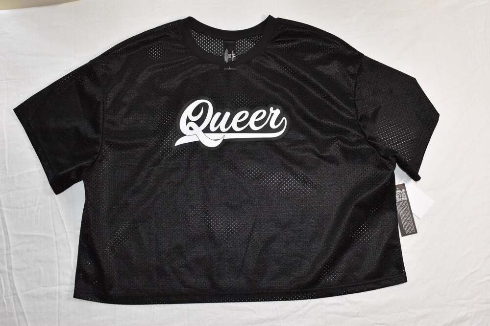 PH by The Phluid Project 'Queer' Graphic Athletic Mesh Crop Top (1046A)